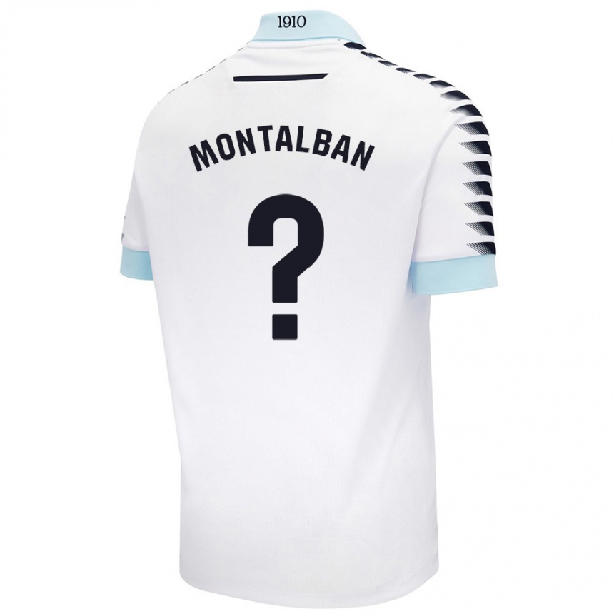 Kids Football Sergio Montalbán #0 White Blue Away Jersey 2024/25 T-Shirt Uk