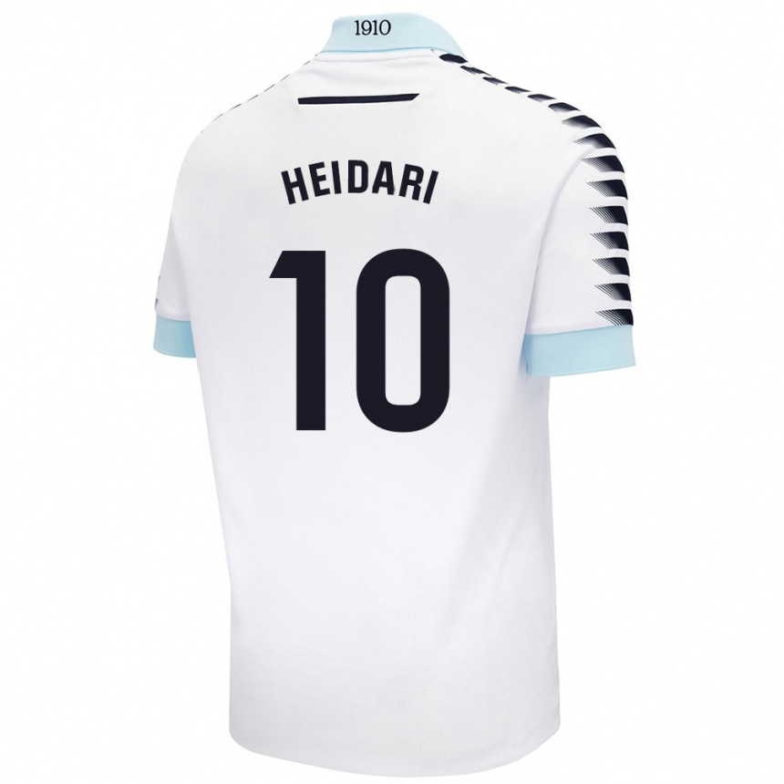 Kids Football Arman Heidari #10 White Blue Away Jersey 2024/25 T-Shirt Uk