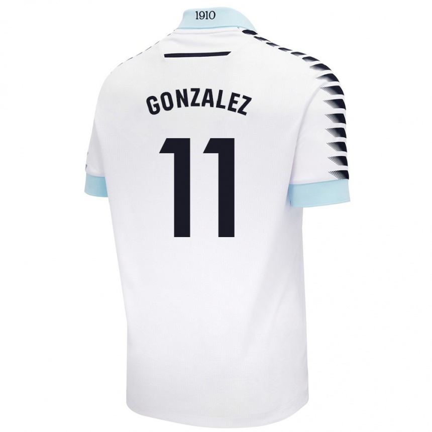 Kids Football Chus González #11 White Blue Away Jersey 2024/25 T-Shirt Uk