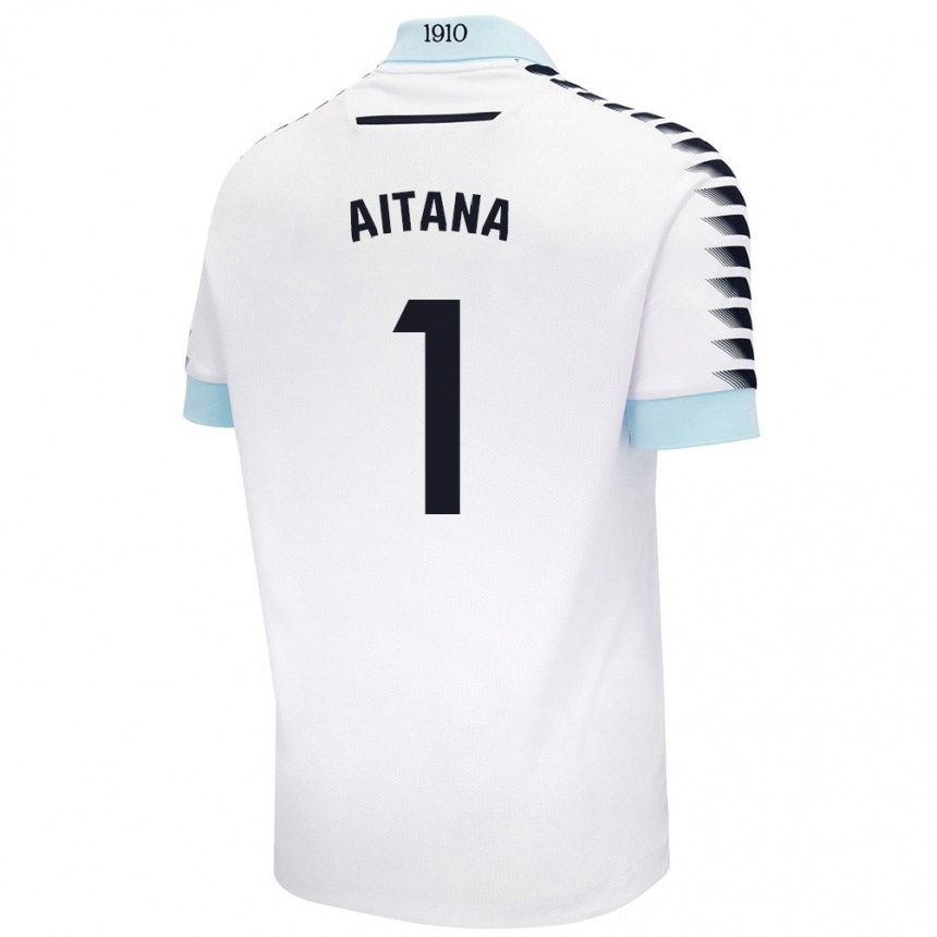 Kids Football Aitana #1 White Blue Away Jersey 2024/25 T-Shirt Uk