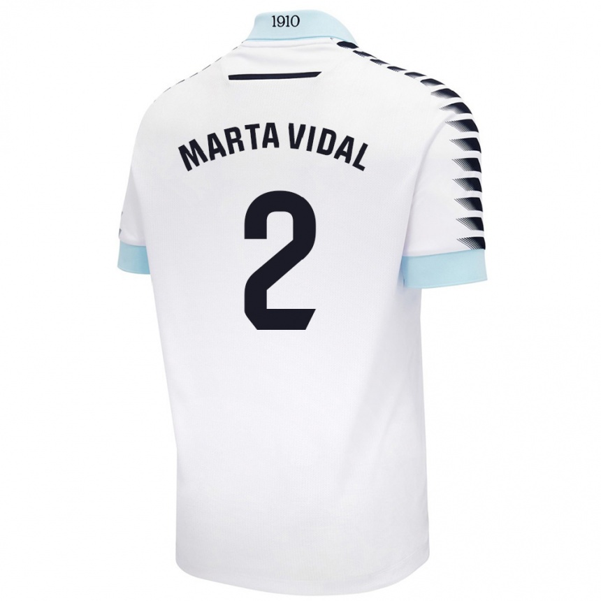 Kids Football Marta Vidal Vela #2 White Blue Away Jersey 2024/25 T-Shirt Uk