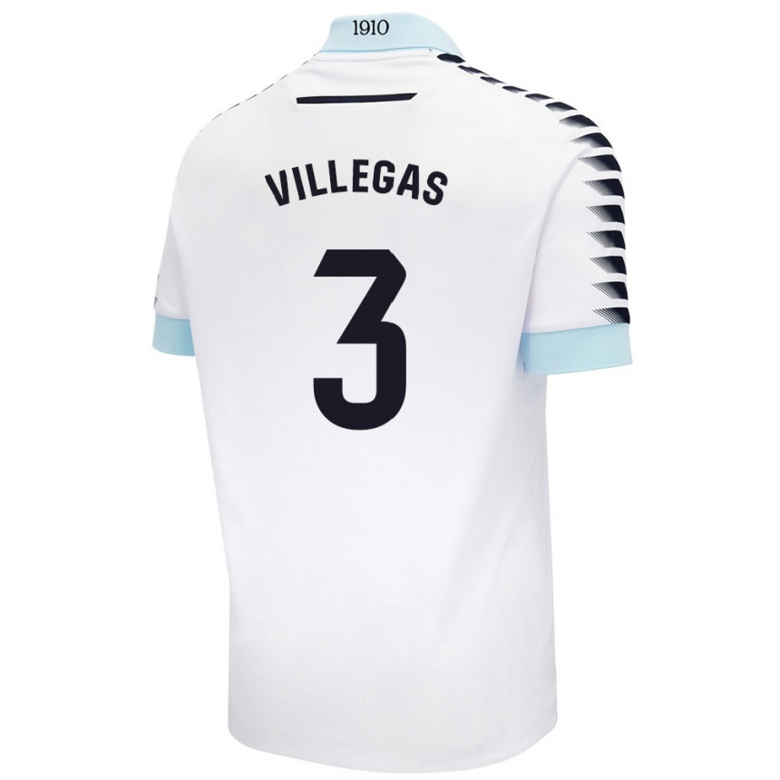 Kids Football Virginia Villegas Rico #3 White Blue Away Jersey 2024/25 T-Shirt Uk