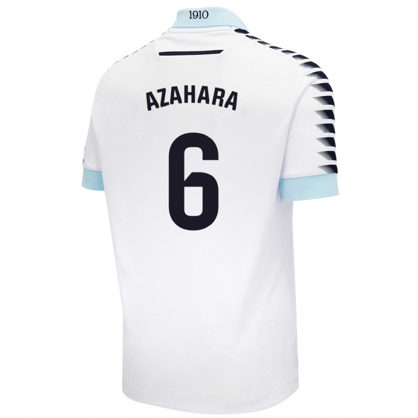 Kids Football Azahara #6 White Blue Away Jersey 2024/25 T-Shirt Uk