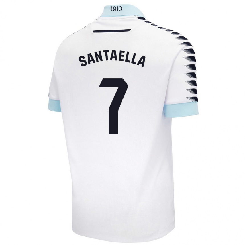 Kids Football Natalia Santaella Picón #7 White Blue Away Jersey 2024/25 T-Shirt Uk