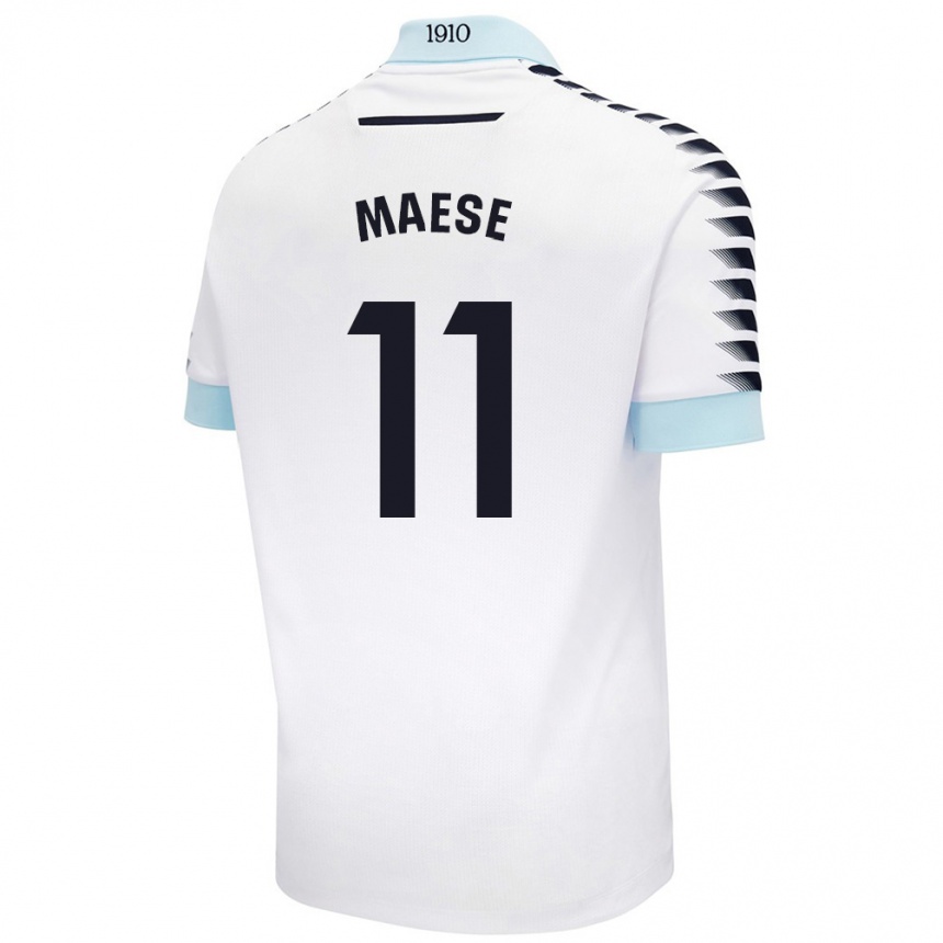 Kids Football María Del Carmen Maese Gaitán #11 White Blue Away Jersey 2024/25 T-Shirt Uk