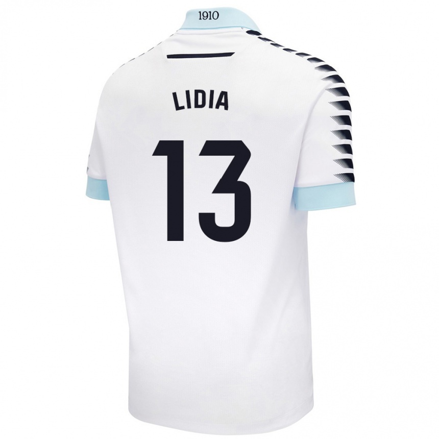 Kids Football Lidia Rincón García #13 White Blue Away Jersey 2024/25 T-Shirt Uk