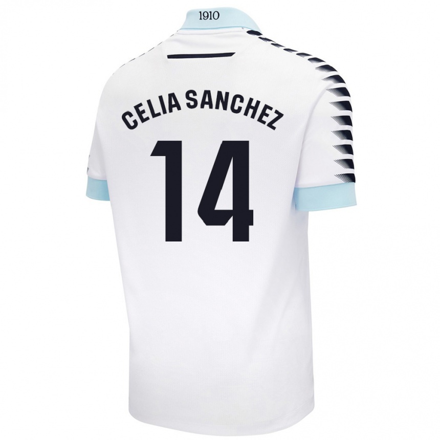 Kids Football Celia Sánchez García #14 White Blue Away Jersey 2024/25 T-Shirt Uk