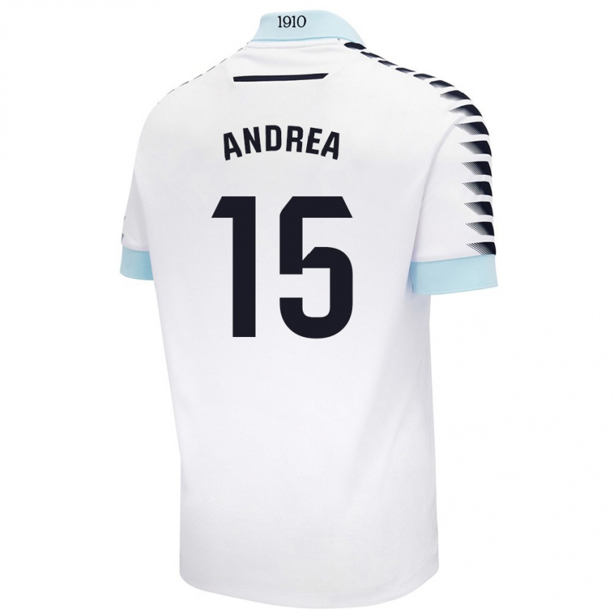 Kids Football Andrea Sánchez Moreno #15 White Blue Away Jersey 2024/25 T-Shirt Uk