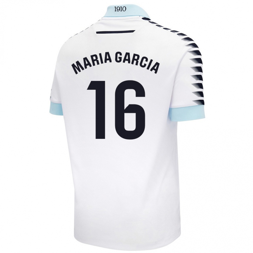 Kids Football Maria García Fernández #16 White Blue Away Jersey 2024/25 T-Shirt Uk