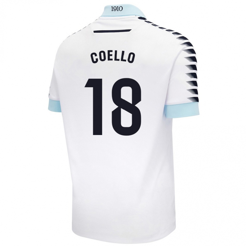 Kids Football María Del Carmen Coello Vidal #18 White Blue Away Jersey 2024/25 T-Shirt Uk