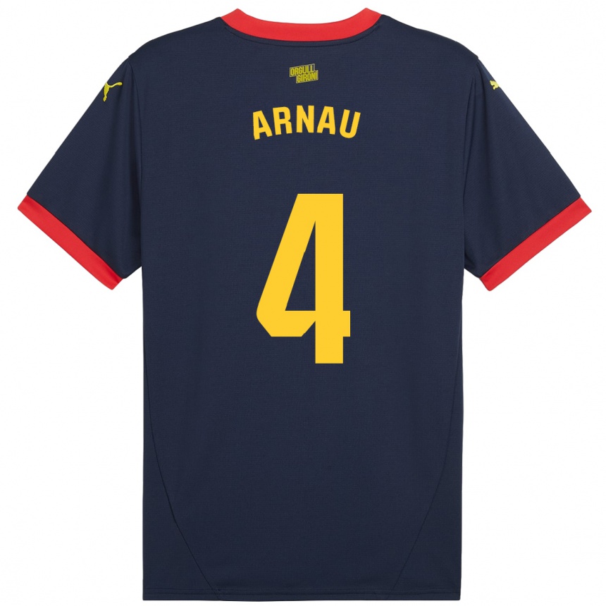 Kids Football Arnau Martínez #4 Navy Red Away Jersey 2024/25 T-Shirt Uk