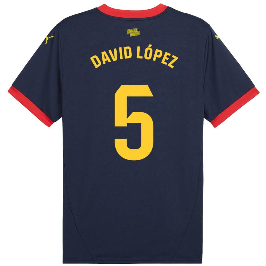 Kids Football David López #5 Navy Red Away Jersey 2024/25 T-Shirt Uk