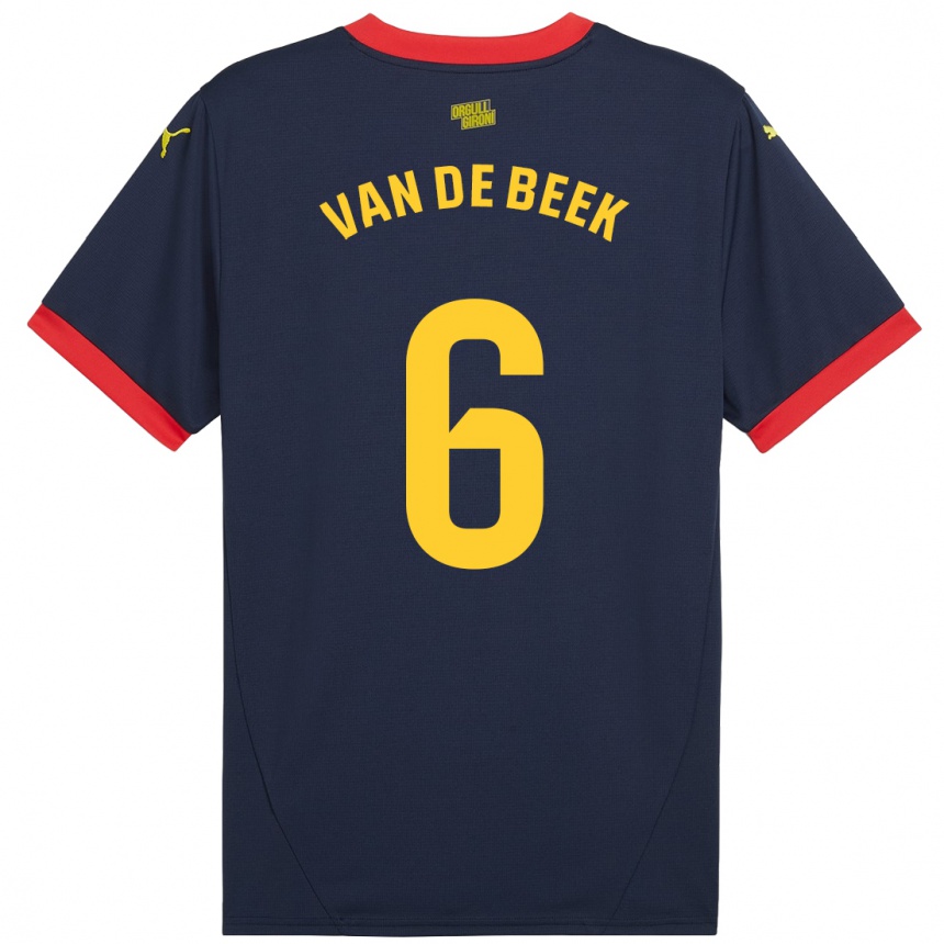 Kids Football Donny Van De Beek #6 Navy Red Away Jersey 2024/25 T-Shirt Uk