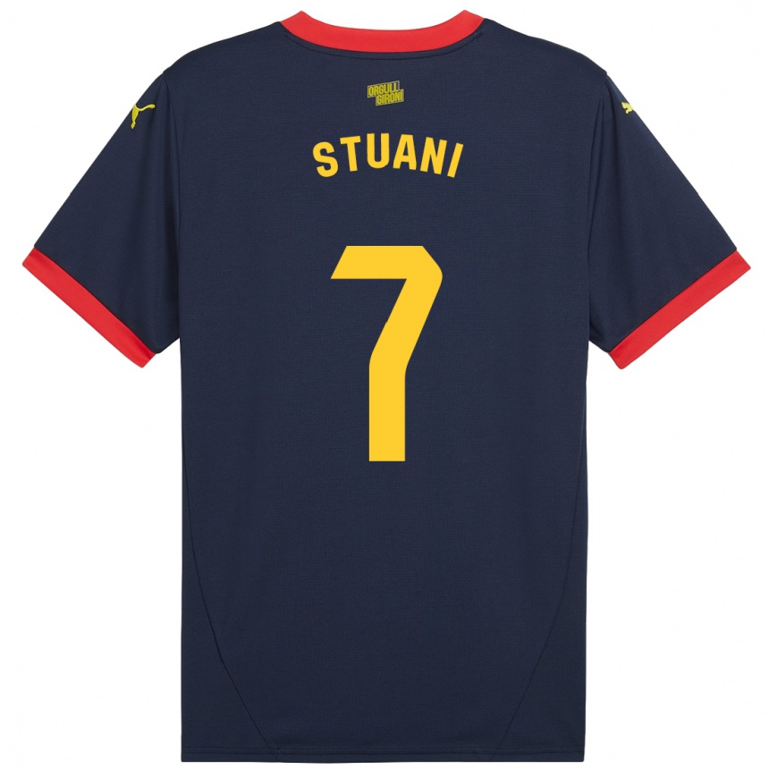 Kids Football Cristhian Stuani #7 Navy Red Away Jersey 2024/25 T-Shirt Uk