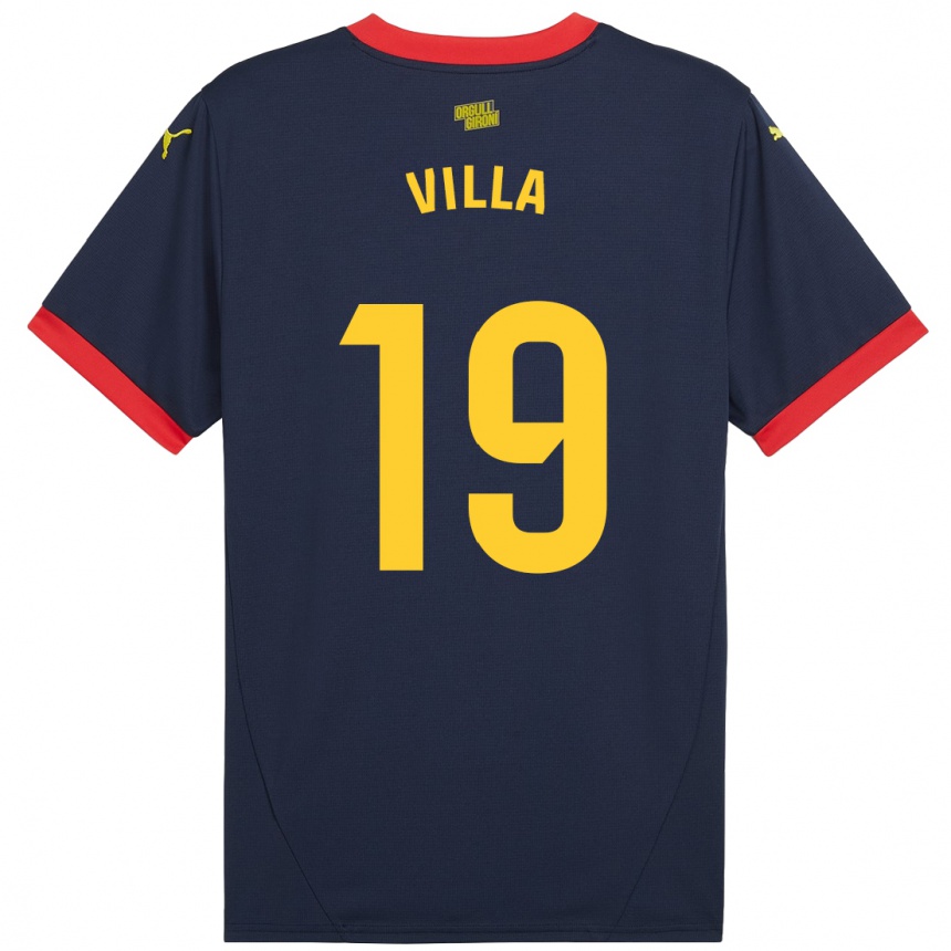 Kids Football Toni Villa #19 Navy Red Away Jersey 2024/25 T-Shirt Uk