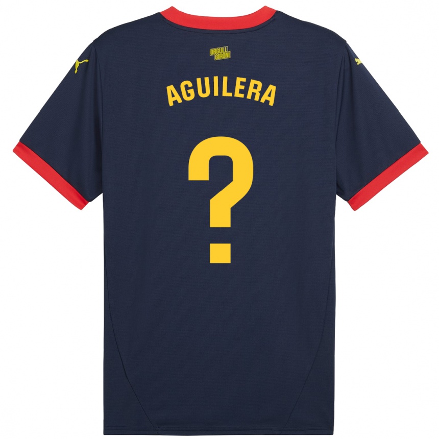 Kids Football Oriol Aguilera #0 Navy Red Away Jersey 2024/25 T-Shirt Uk