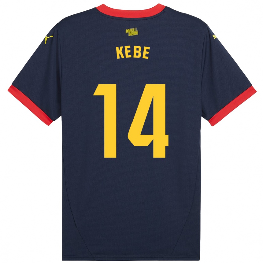 Kids Football Moussa Kébé #14 Navy Red Away Jersey 2024/25 T-Shirt Uk