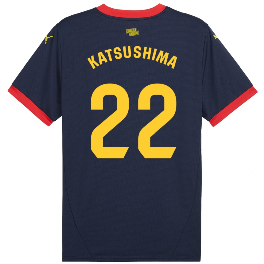 Kids Football Shinnosuke Katsushima #22 Navy Red Away Jersey 2024/25 T-Shirt Uk