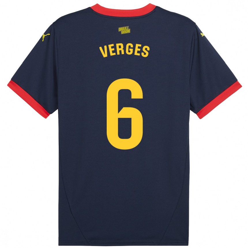 Kids Football Mar Vergés #6 Navy Red Away Jersey 2024/25 T-Shirt Uk