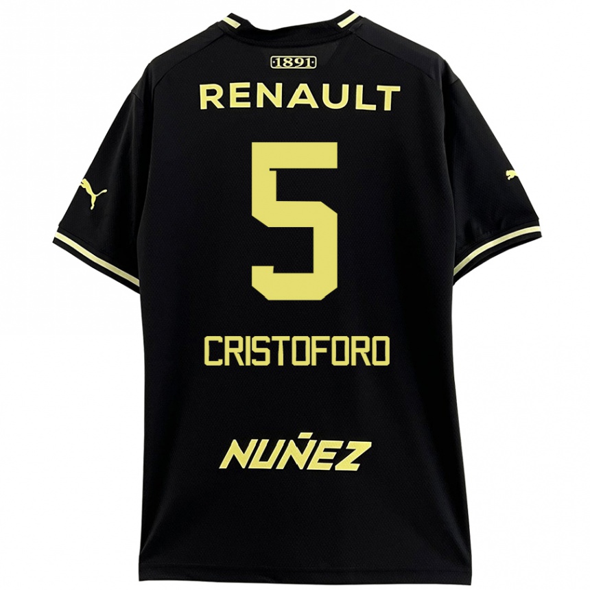 Kids Football Sebastián Cristóforo #5 Black Yellow Away Jersey 2024/25 T-Shirt Uk