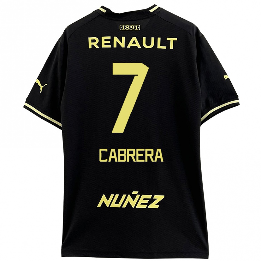 Kids Football Javier Cabrera #7 Black Yellow Away Jersey 2024/25 T-Shirt Uk