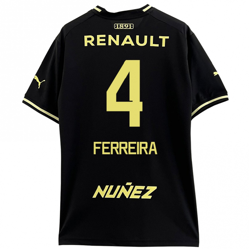 Kids Football Joaquín Ferreira #4 Black Yellow Away Jersey 2024/25 T-Shirt Uk