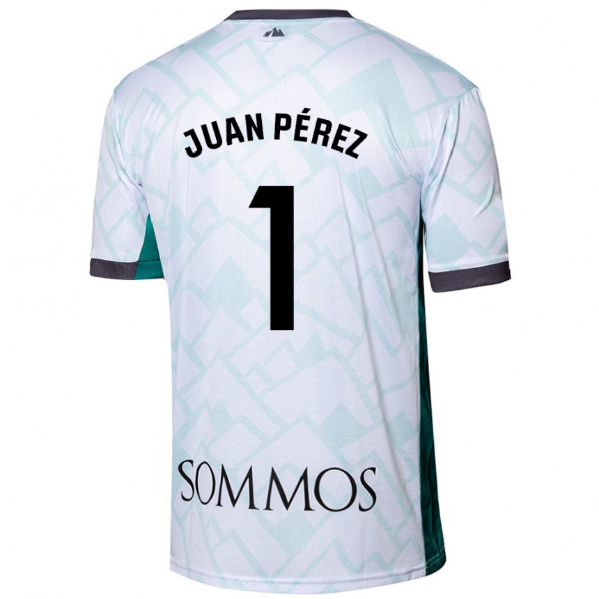 Kids Football Juan Pérez #1 White Green Away Jersey 2024/25 T-Shirt Uk