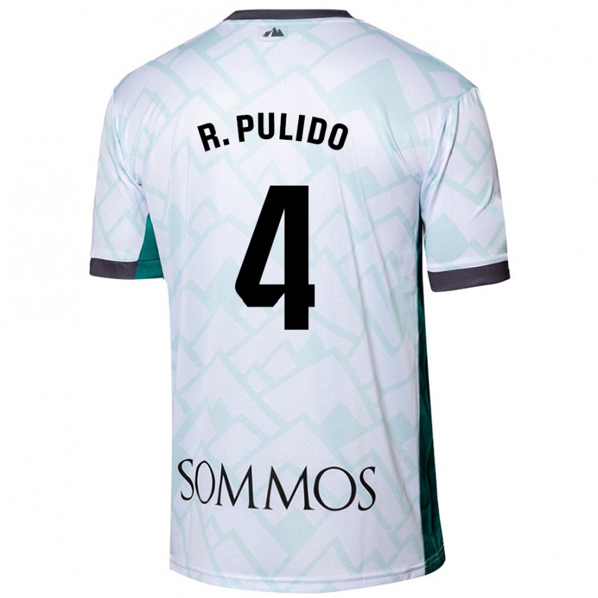 Kids Football Rubén Pulido #4 White Green Away Jersey 2024/25 T-Shirt Uk