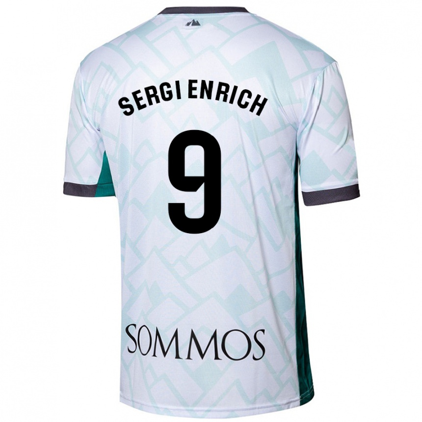 Kids Football Sergi Enrich #9 White Green Away Jersey 2024/25 T-Shirt Uk