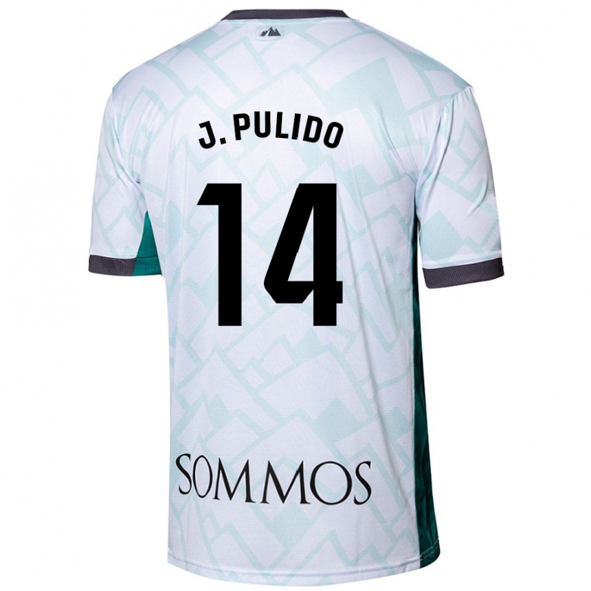 Kids Football Jorge Pulido #14 White Green Away Jersey 2024/25 T-Shirt Uk