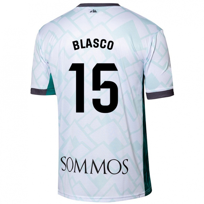 Kids Football Jérémy Blasco #15 White Green Away Jersey 2024/25 T-Shirt Uk