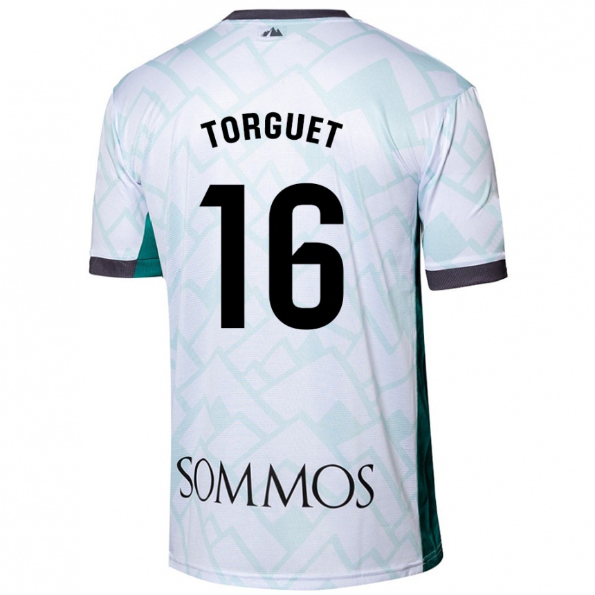 Kids Football Miguel Torguet #16 White Green Away Jersey 2024/25 T-Shirt Uk