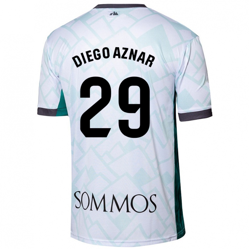 Kids Football Diego Aznar #29 White Green Away Jersey 2024/25 T-Shirt Uk