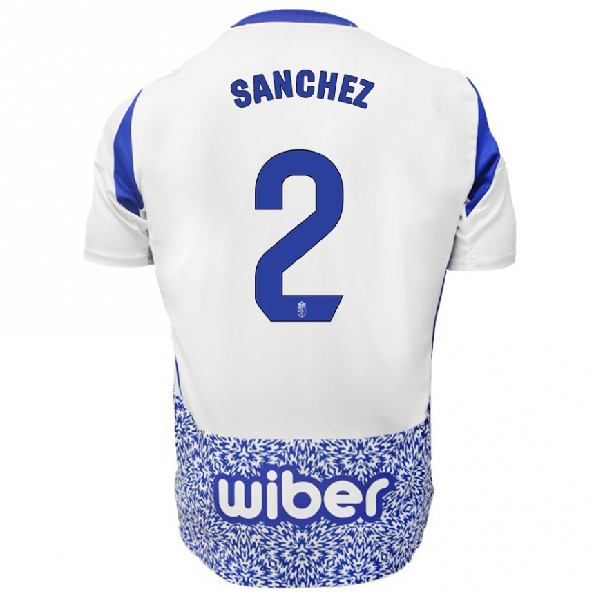 Kids Football Rubén Sánchez #2 White Blue Away Jersey 2024/25 T-Shirt Uk