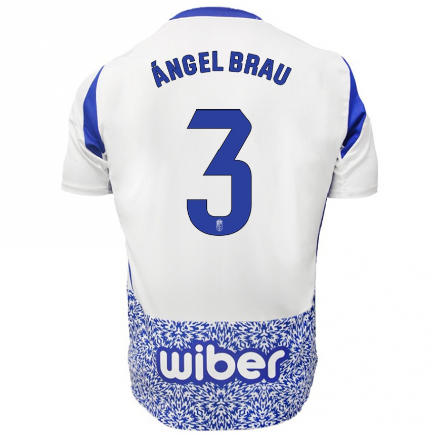 Kids Football Miguel Ángel Brau #3 White Blue Away Jersey 2024/25 T-Shirt Uk