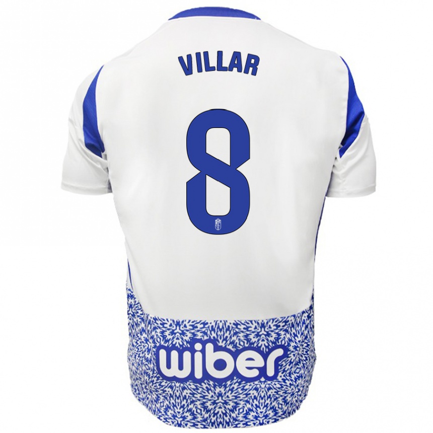 Kids Football Gonzalo Villar #8 White Blue Away Jersey 2024/25 T-Shirt Uk