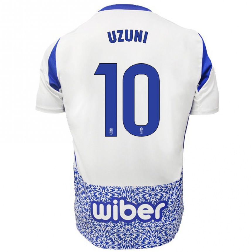 Kids Football Myrto Uzuni #10 White Blue Away Jersey 2024/25 T-Shirt Uk