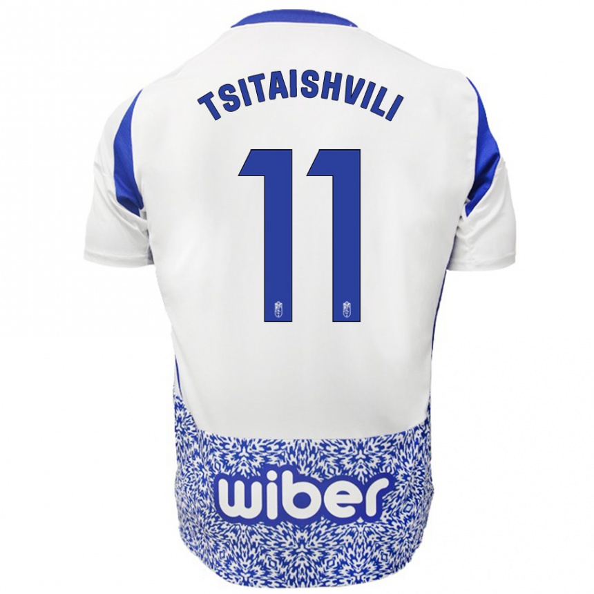 Kids Football Georgiy Tsitaishvili #11 White Blue Away Jersey 2024/25 T-Shirt Uk