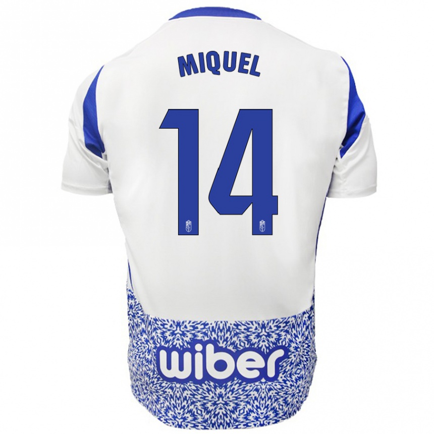 Kids Football Ignasi Miquel #14 White Blue Away Jersey 2024/25 T-Shirt Uk