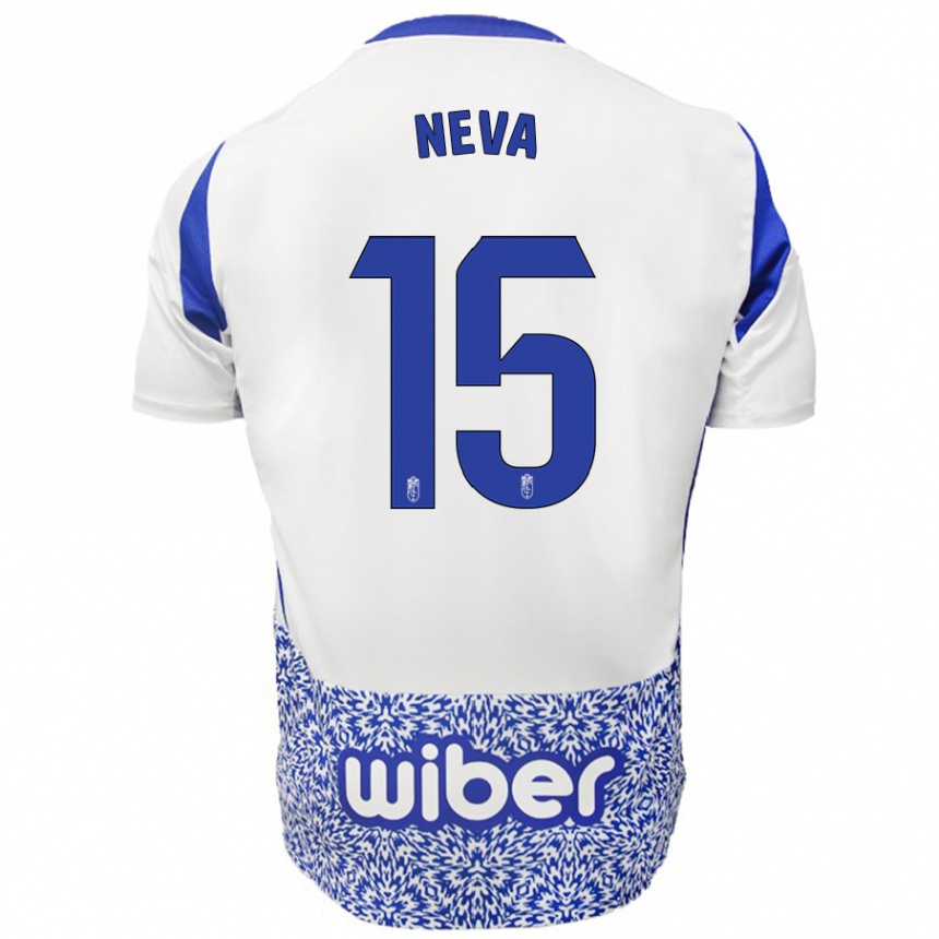 Kids Football Carlos Neva #15 White Blue Away Jersey 2024/25 T-Shirt Uk