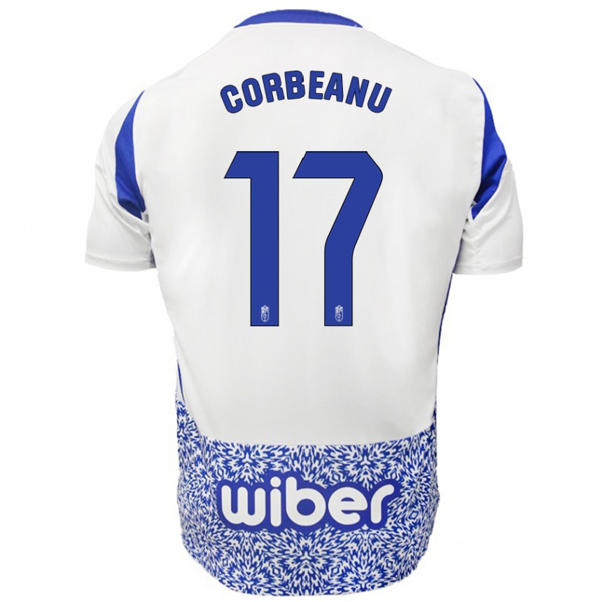 Kids Football Theo Corbeanu #17 White Blue Away Jersey 2024/25 T-Shirt Uk