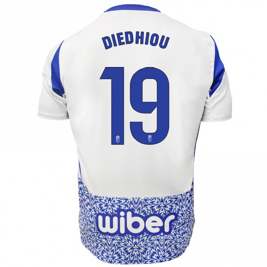 Kids Football Famara Diédhiou #19 White Blue Away Jersey 2024/25 T-Shirt Uk