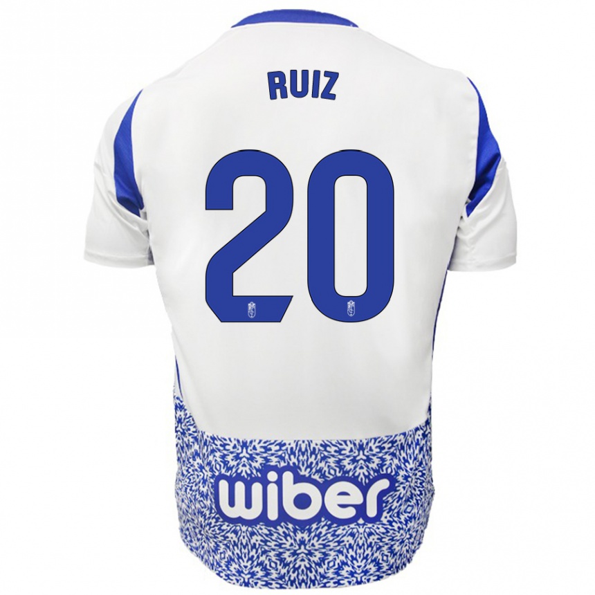 Kids Football Sergio Ruiz #20 White Blue Away Jersey 2024/25 T-Shirt Uk