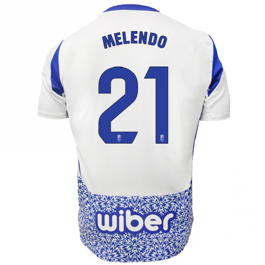 Kids Football Óscar Melendo #21 White Blue Away Jersey 2024/25 T-Shirt Uk