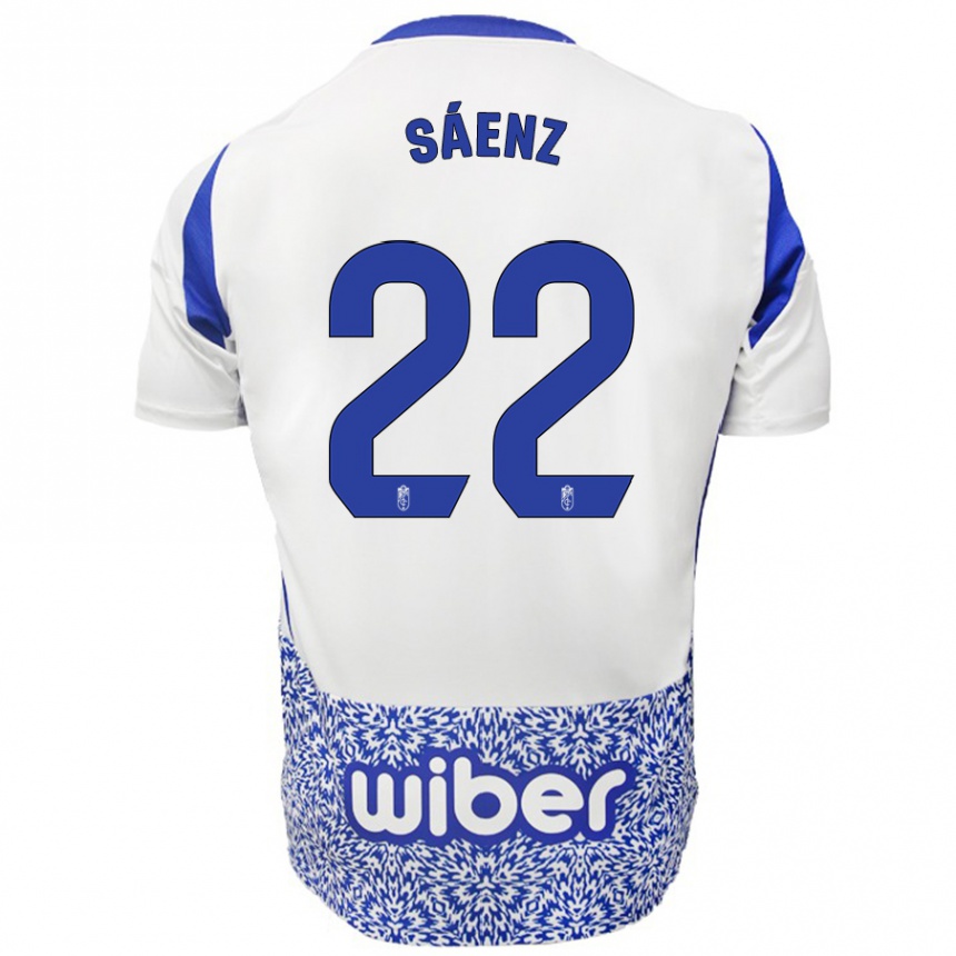 Kids Football Pablo Sáenz #22 White Blue Away Jersey 2024/25 T-Shirt Uk