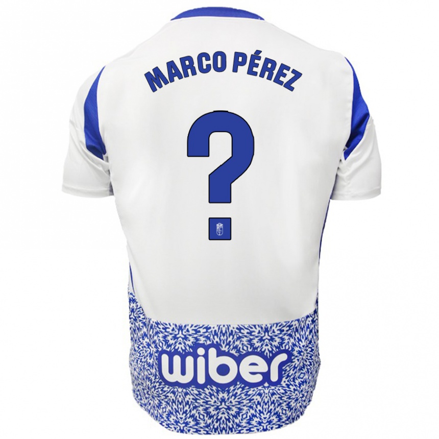 Kids Football Marco Pérez #0 White Blue Away Jersey 2024/25 T-Shirt Uk