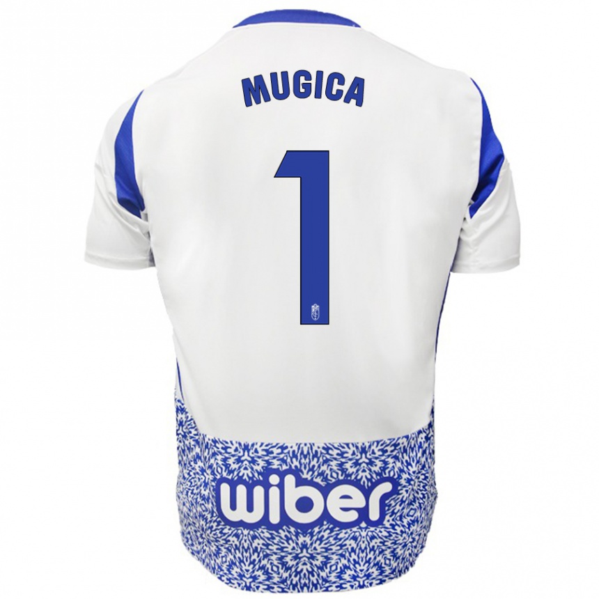 Kids Football Juan Múgica #1 White Blue Away Jersey 2024/25 T-Shirt Uk