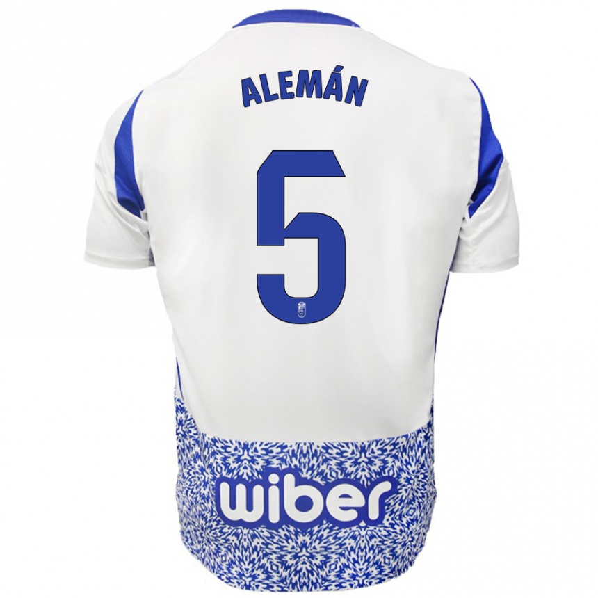 Kids Football Carlos Alemán #5 White Blue Away Jersey 2024/25 T-Shirt Uk