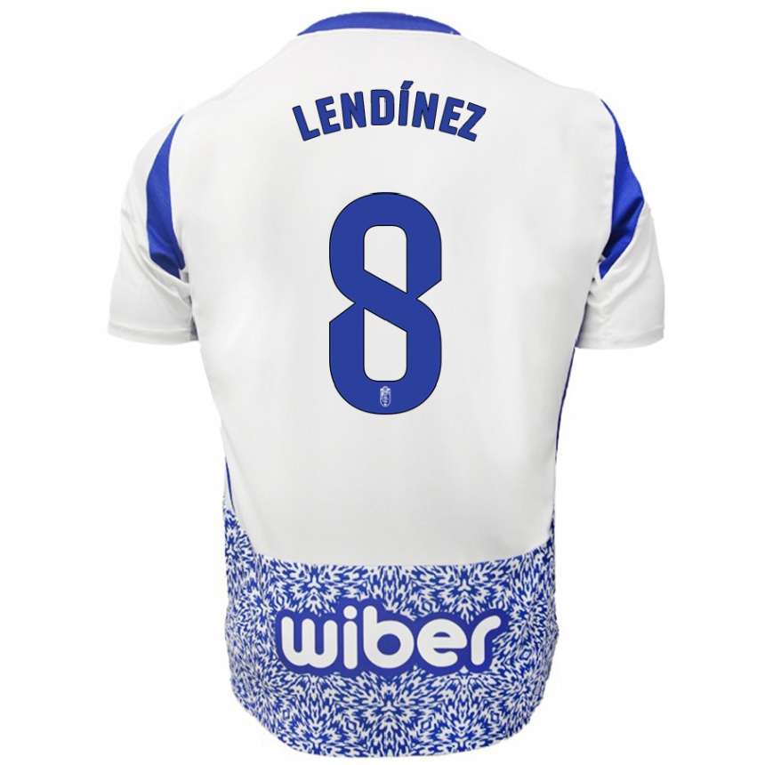 Kids Football Juanma Lendínez #8 White Blue Away Jersey 2024/25 T-Shirt Uk