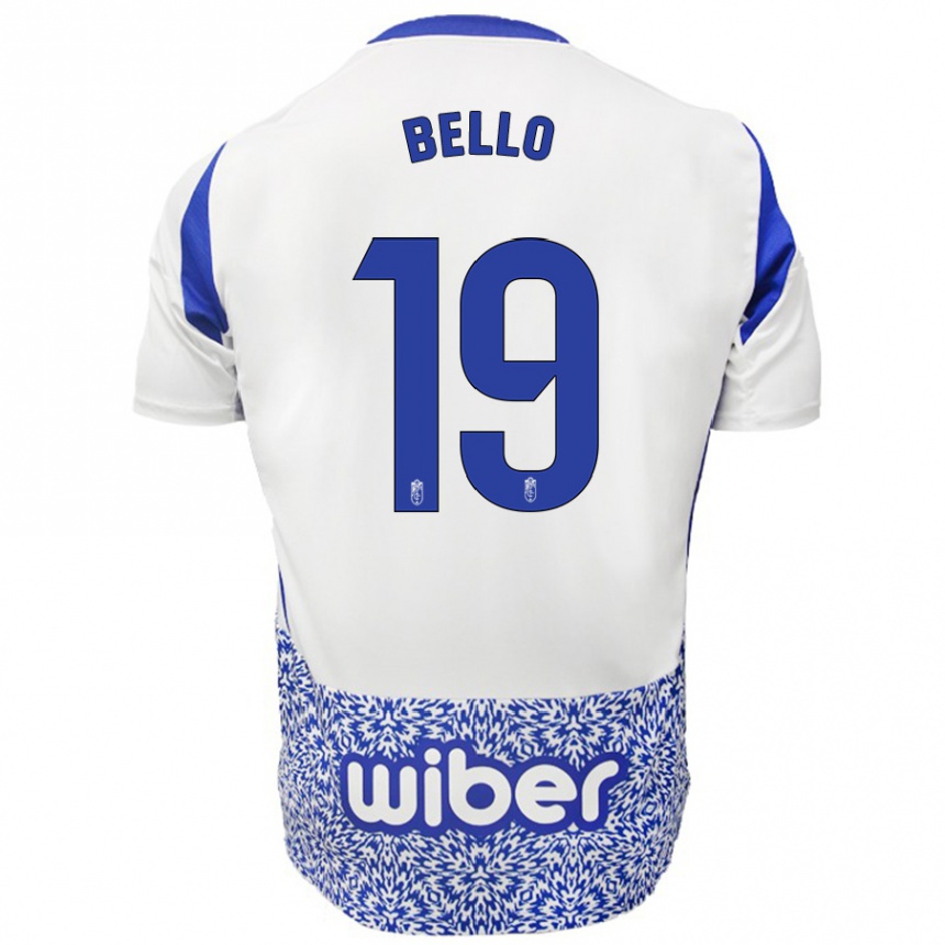 Kids Football Eghosa Augustine Bello #19 White Blue Away Jersey 2024/25 T-Shirt Uk